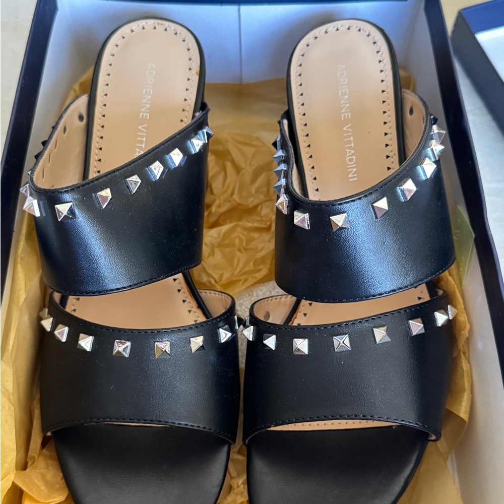 Adrienne Vittadini Black Mules with Silver Studs